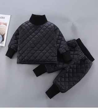 

1-6yrs baby Boys clothes sets black winter sweatshirt and pants 2pcs cotton-padded thick girls children clothing suits outfits