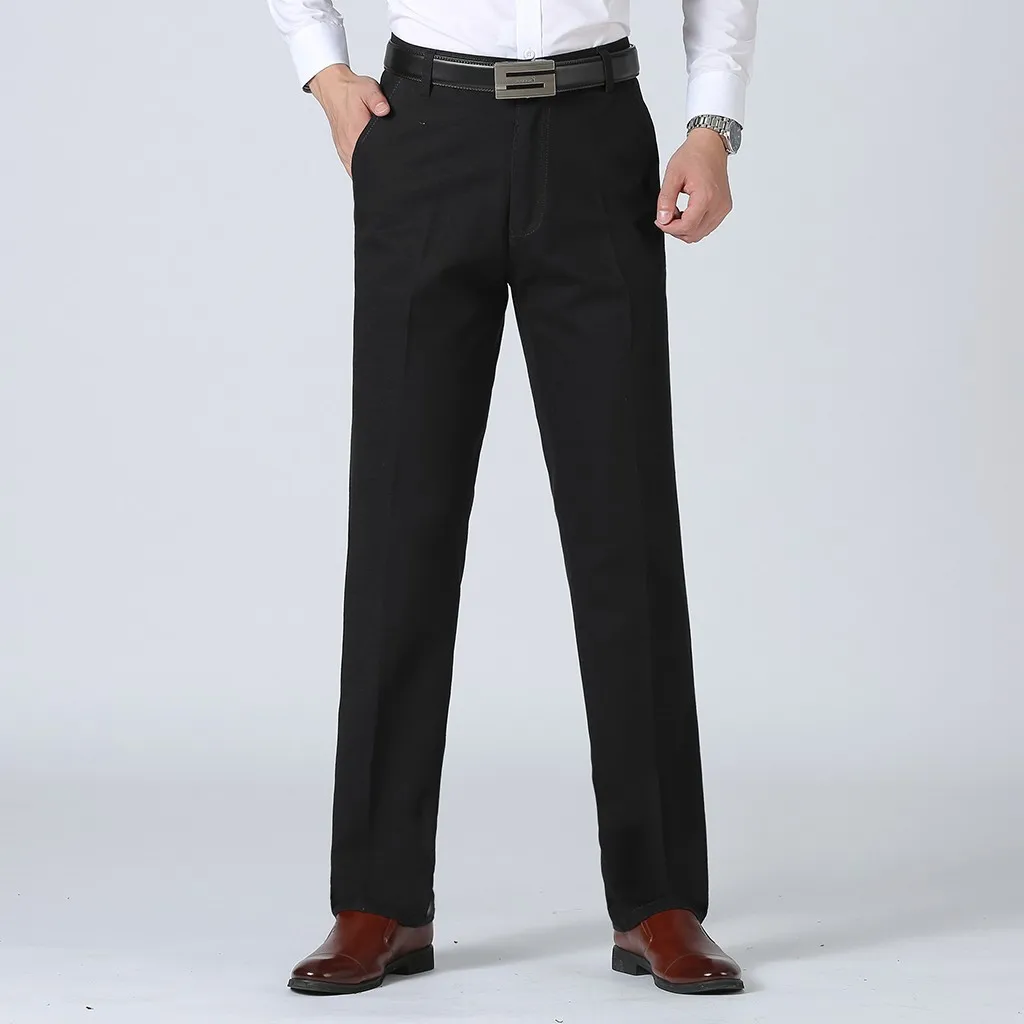Мужские костюмные брюки, стиль, Бизнес Стиль, одноцветные повседневные зауженные брюки, большие комфортные брюки, прямые брюки большого размера# G2 - Цвет: Black