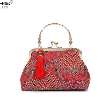 

Vintage Chain Shoulder Crossbody Messenger Bags for Women Fringe Tassel Fashion Kiss Lock Bags Women's Handbags