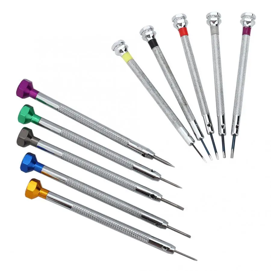 5pcs Mini Slotted Screwdriver Set for repairing watch glass computer Portable Watchmaker Watch Repair Tool with 5 Spare Head i