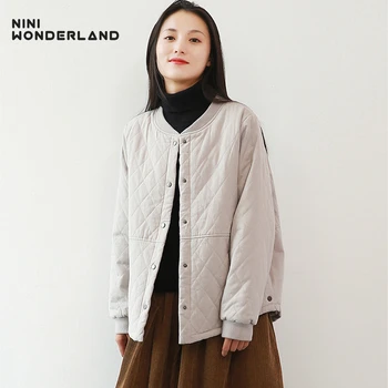 

NINI WONDERLAND 2019 Winter Short Parkas Coats Women Round Collar Cotton Loose Outerwear Female Casual Warm Coats Solid Color
