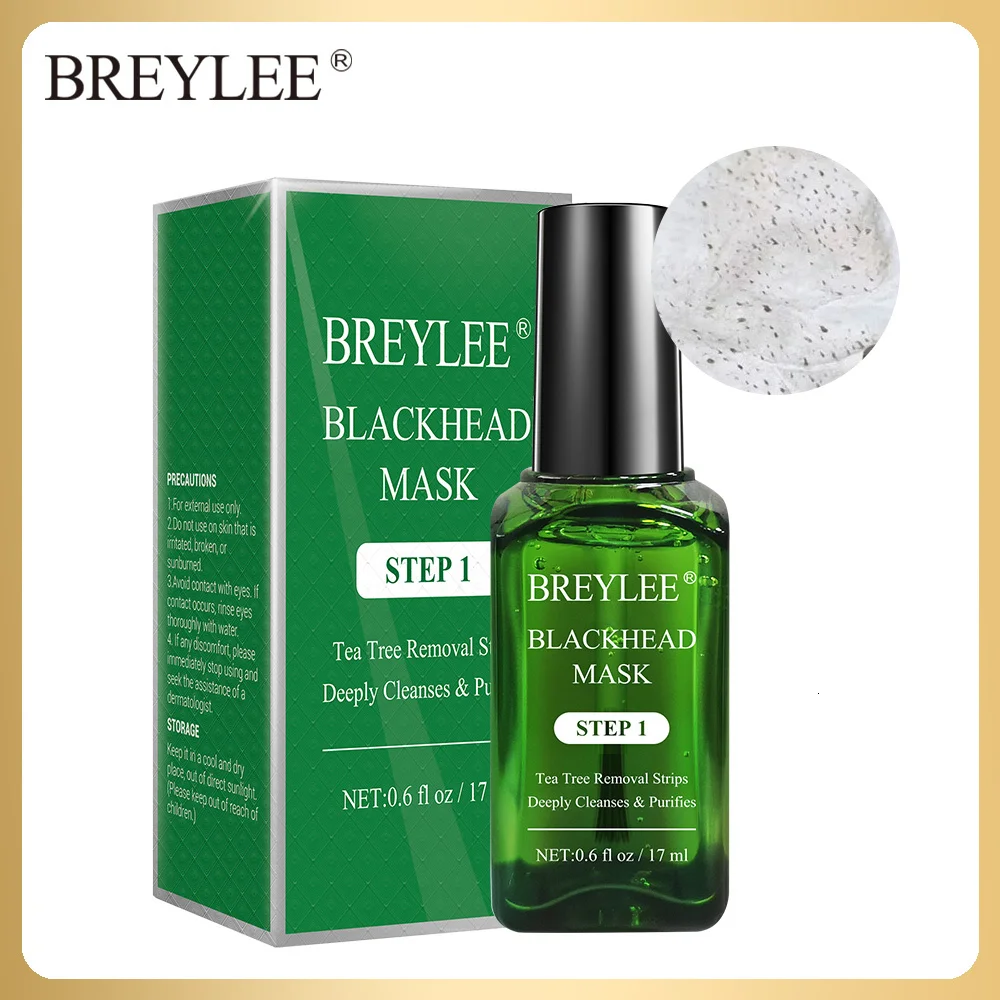 BREYLEE Blackhead Mask Tea Tree Removal Strips Deep Cleaning Face Mask Acne Treatment Serum Shrinks Pore Essence Skin Care 17ml