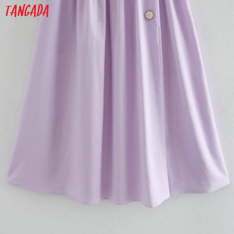 Tangada women lavender high waist midi skirt button decorate vintage office ladies elegant chic mid calf skirts 2XN65