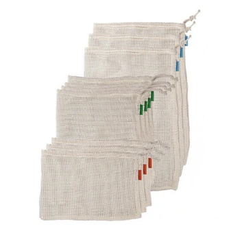 

12PCS Supermarket Shopping Bag Food Storage Bag Machine Washable Reusable Cotton Mesh Bag