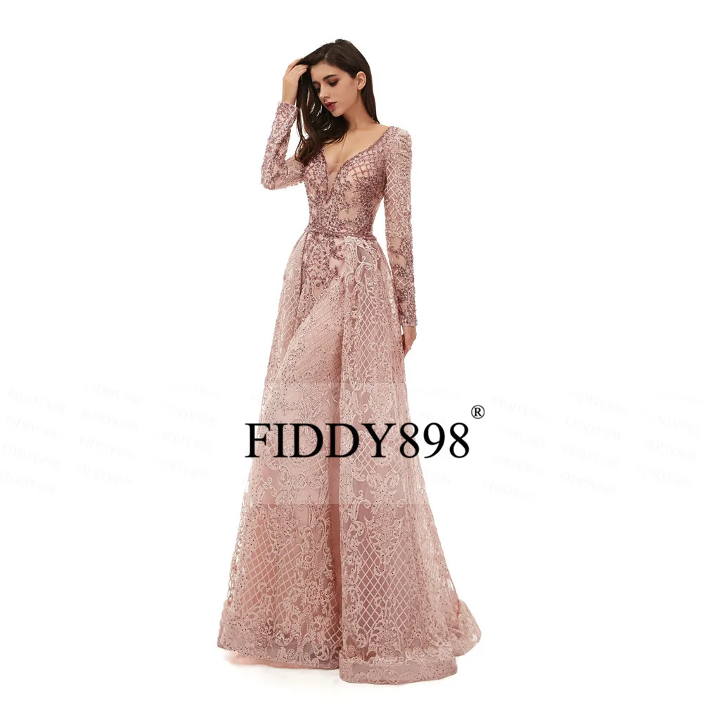 Вечерние платья с длинным рукавом и v-образным вырезом, платье для выпускного вечера с кристаллами, роскошное вечернее платье в Дубае, торжественное платье, Vestido de Fiesta