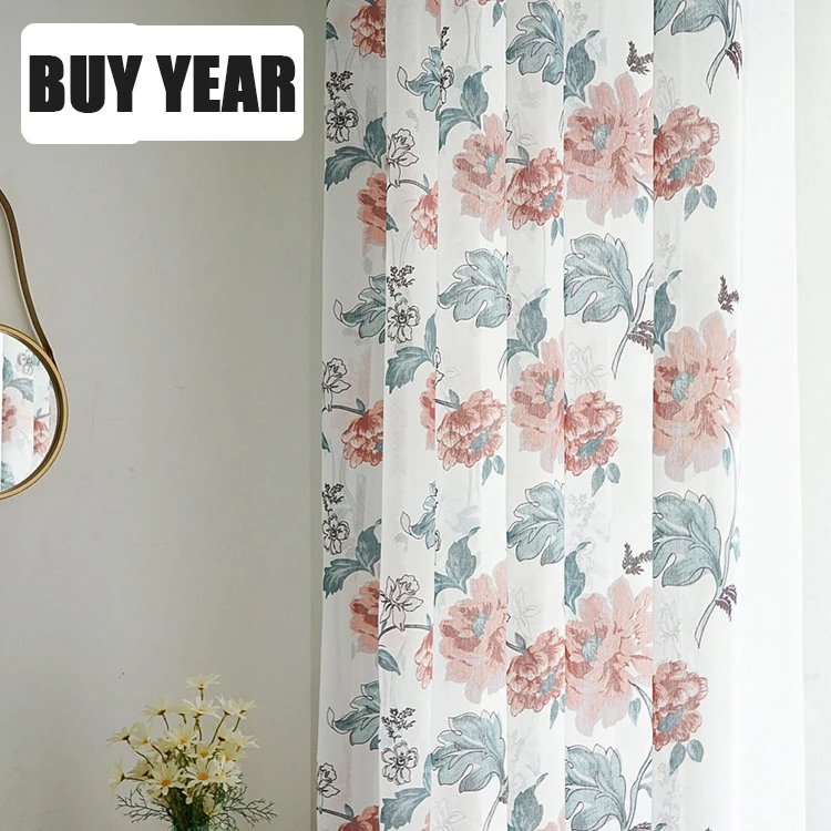 

Peony embroidered window screen curtains, balcony study window screens, customized finished processing curtains