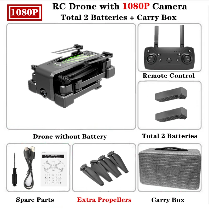 1080P-Carry Box-B2 Радиоуправляемый Дрон 4K HD широкоугольная камера Wifi FPV оптический поток селфи Квадрокоптер с стабилизатором 50X зум ESC камера игрушка в подарок - Цвет: 1080P-Carry Box-B2