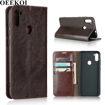 

OEEKOI Crazy Horse Genuine Leather Wallet Flip Case for Samsung Galaxy A11
