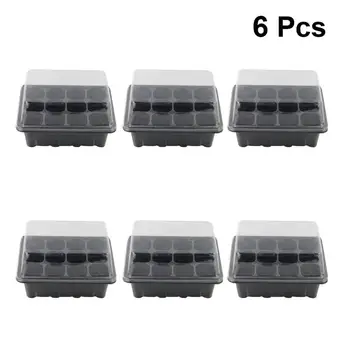 

6PCS 12-Cells Flower Pot Nursery Pots Tray Sprout Plate Seedling Tray With Transparent Lids For Gardening Bonsai (Black)