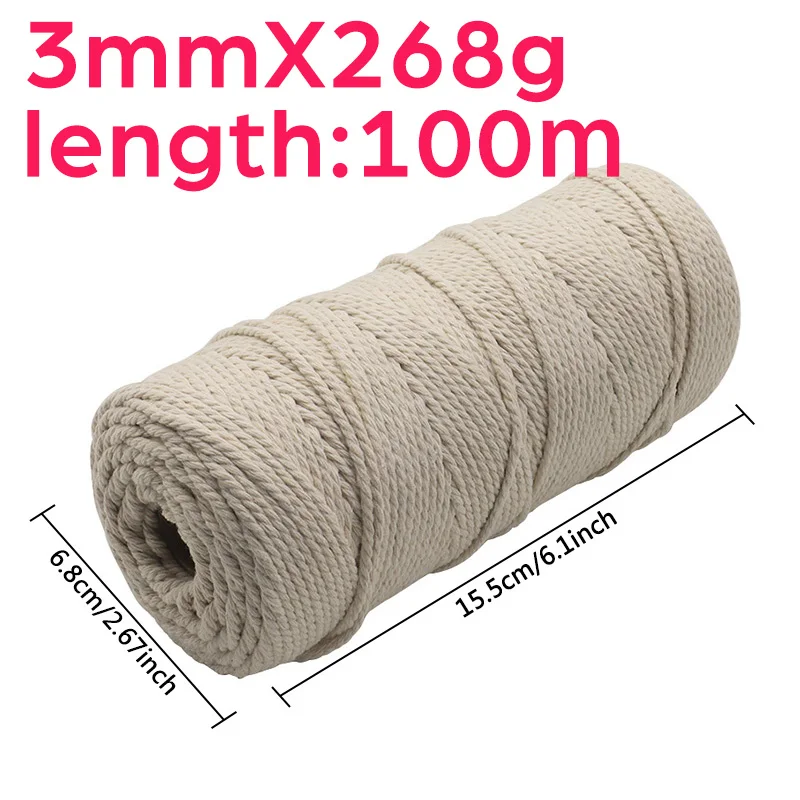 3mm 100m BG 3 мм, 100 м, натуральный хлопковый шнур ручной работы, нить для вязания макраме, подвесной гобелен, шнур, веревка макраме, для рукоделия - Цвет: 3mm 100m BG