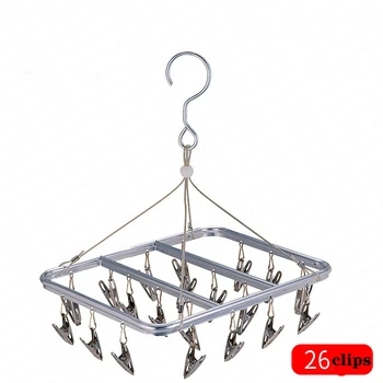 

20/26 Clips Stainless Steel Aluminum Clothes Drying Rack Hanger Sock Short Underwear Drying Hanger Multifunctional drying shelf