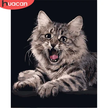 

HUACAN Frameless Cat Diy Painting By Numbers Animals Acrylic Coloring By Numbers Paint On Canvas Hand Painted Gift