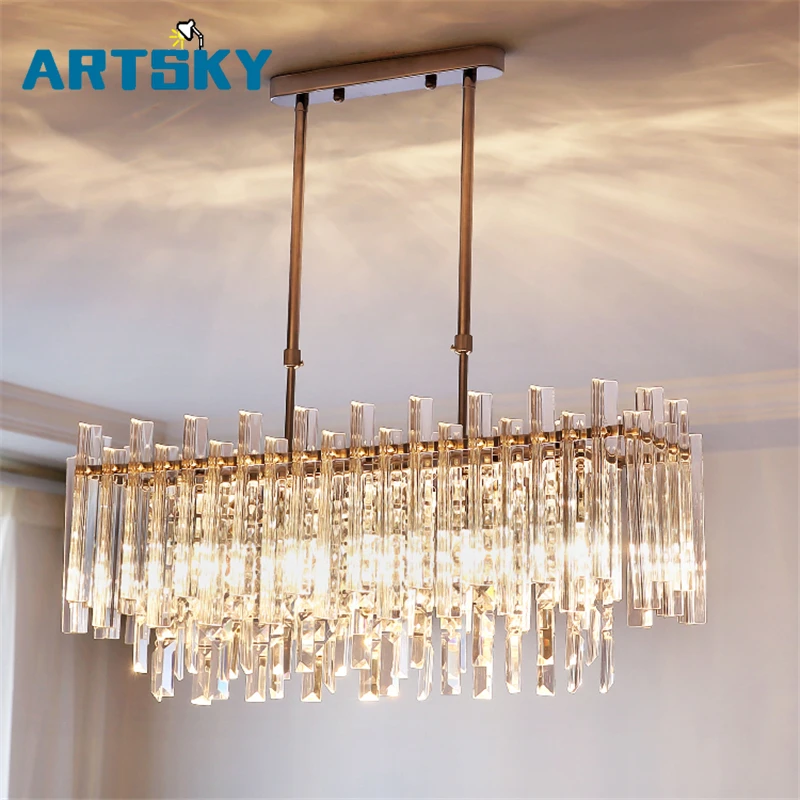 

Modern LED Rectangular Transparent Crystal Chandelier Restaurant Home Decoration