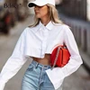 Bclout décontracté haut court femmes Blouses mode col rabattu chemise blanche Flare manches Blouse femme automne Sexy dames hauts ► Photo 1/6