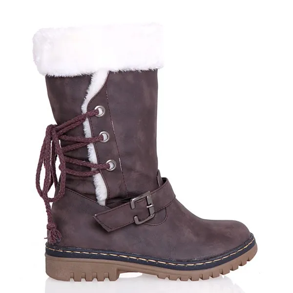 New Women Boots Platform Women Leather Belt buckle Sexy casual mid-tube women's boots Lace up Round Toe Winter Ladies Warm Shoes