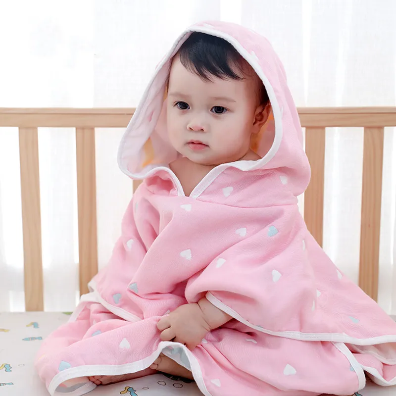 6 Layers Baby Boys Bath Towels Ultra-soft Kids Hooded Cloak Cartoon Gauze Infant Bibulous Bathrobe Beach Towel 60*60cm