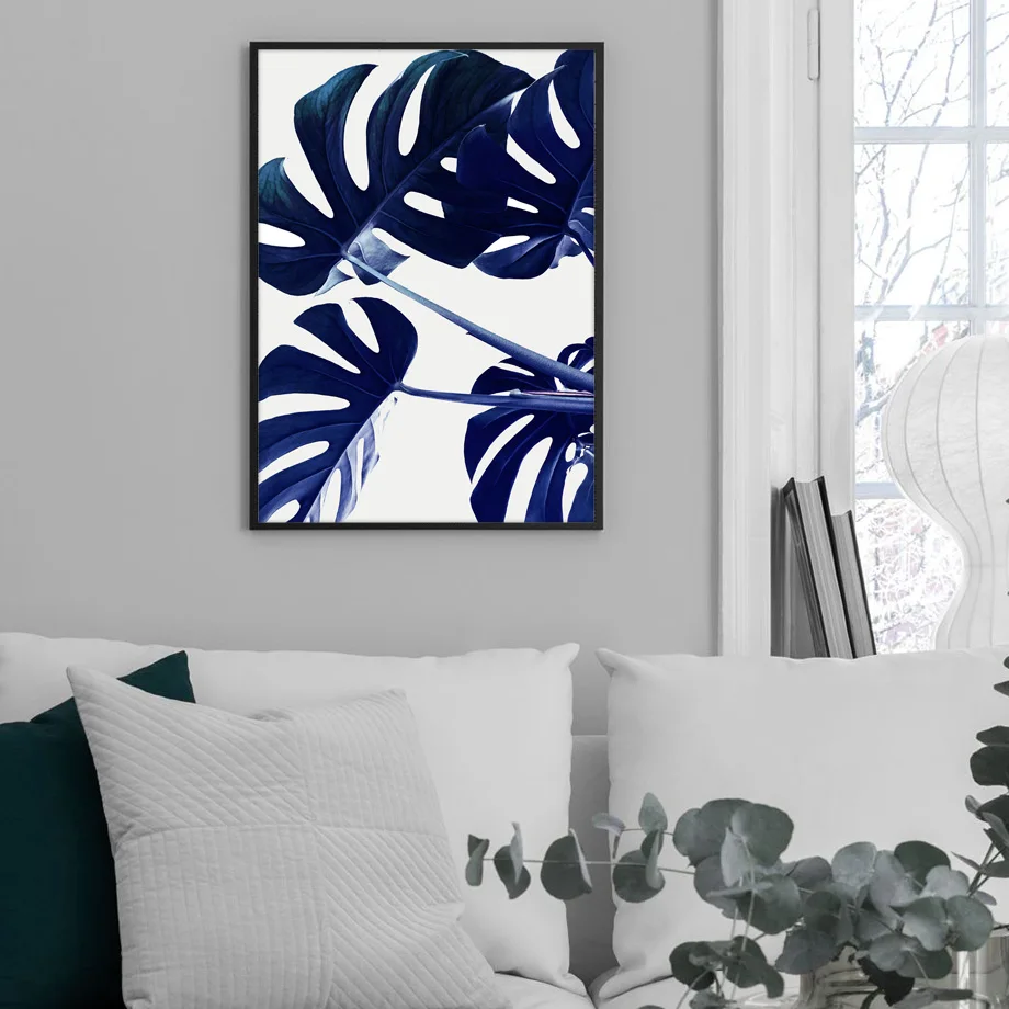 

Blue Monstera Cactus Ornamental plant Wall Art Canvas Painting Nordic Posters And Prints Wall Pictures For Living Room Decor