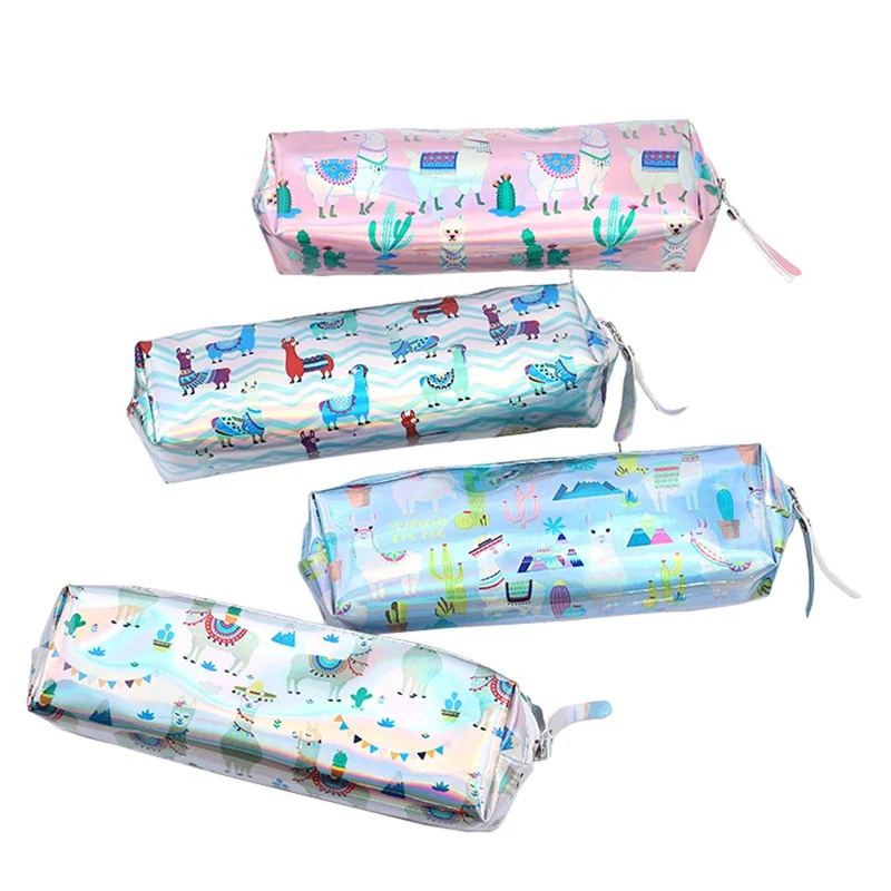 

Cactus Alpaca Pencil Case Laser Pen Bag For Girl Boys Student Large Capacity PU Waterproof Pen Box School Supply