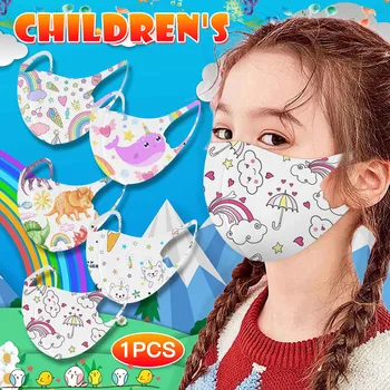 

1Pcs Unisex Children Rainbow Cartoon Printed Ice Silk Cloth Face Mask Reusable Washable Protective Face Masks mascarillas