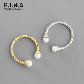 

F.I.N.S Korean 925 Sterling Silver Ring INS Minimalist Simulated Pearl Twist Opening Female Ring Korean Fashion Finger Jewelry
