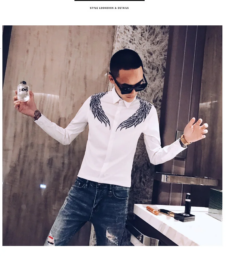 Осенняя мужская рубашка брендовая с длинным рукавом черная белая рубашка Мужская Уличная цифровая печать Тонкая Повседневная одежда рубашки вечерние M-3XL