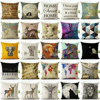 

Cotton Linen Printed Pillow Covers For Office Home Textile Art Map Animal Pillow Case Throw Pillowcase