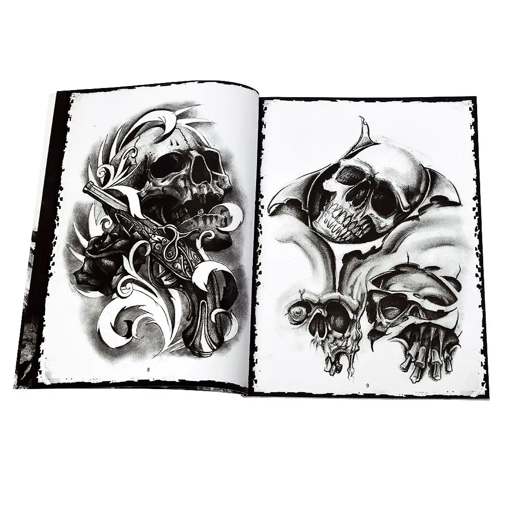 Тату флэшбук Черепа скелета дизайн татуировки Рукопись эскиз нательная Татуировка книги флэш А4 Размер Тибетский 50 страниц