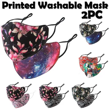 

2pc Unisex Mouth Masks Women Men Face Cover Flower Print Pm2.5 Ear Loops Mouth Masks Washable Reuse Mouth-muffle Mascarillas Lot