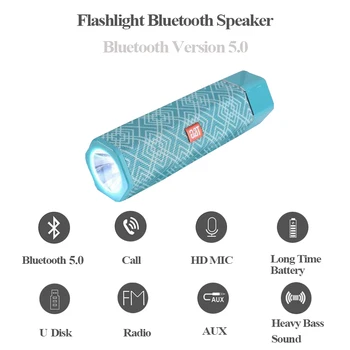 

Flashlight Bluetooth Speaker Portable Column Outdoor Speaker 10W Subwoofer Sound Bar With MIC Support FM TF U Disk Music Player