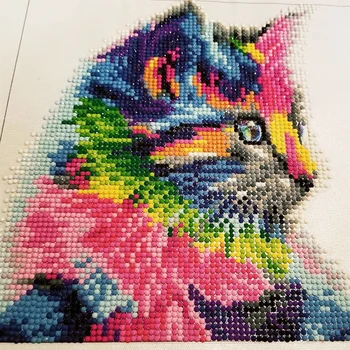 

DIY Full-Diamond Embroidery Colorful Cat Round Diamond Animal rhinestone 5D Diamond Decorative painting
