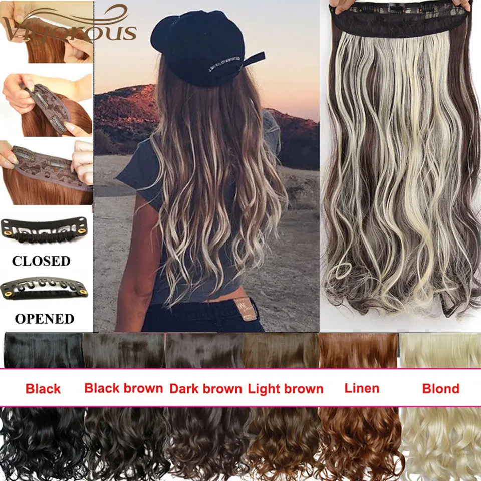 

Vigorous Black Wavy Long 5 Clip in Hair Extension Synthetic Hair Piece Heat Resistant 24inches for Women