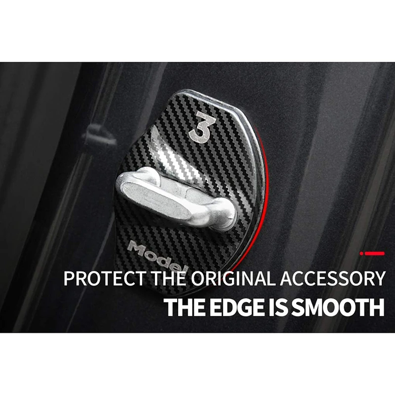 Model 3 Door Latch Lock Cover Interior Accessories Stainless Steel Cover Pack 4pcs for Tesla Model 3 carbon fiber black