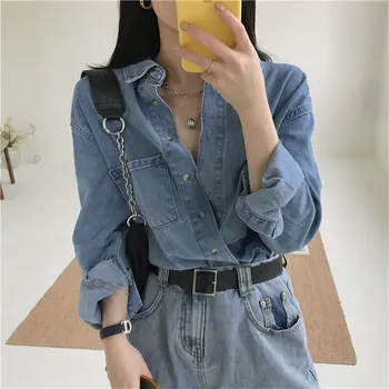 

Alien Kitty 2020 Korean Chic Retro Loose Denim Coat Hot Cardigans High Quality Casual Full Sleeves Slim Cowboy Stylish Coats