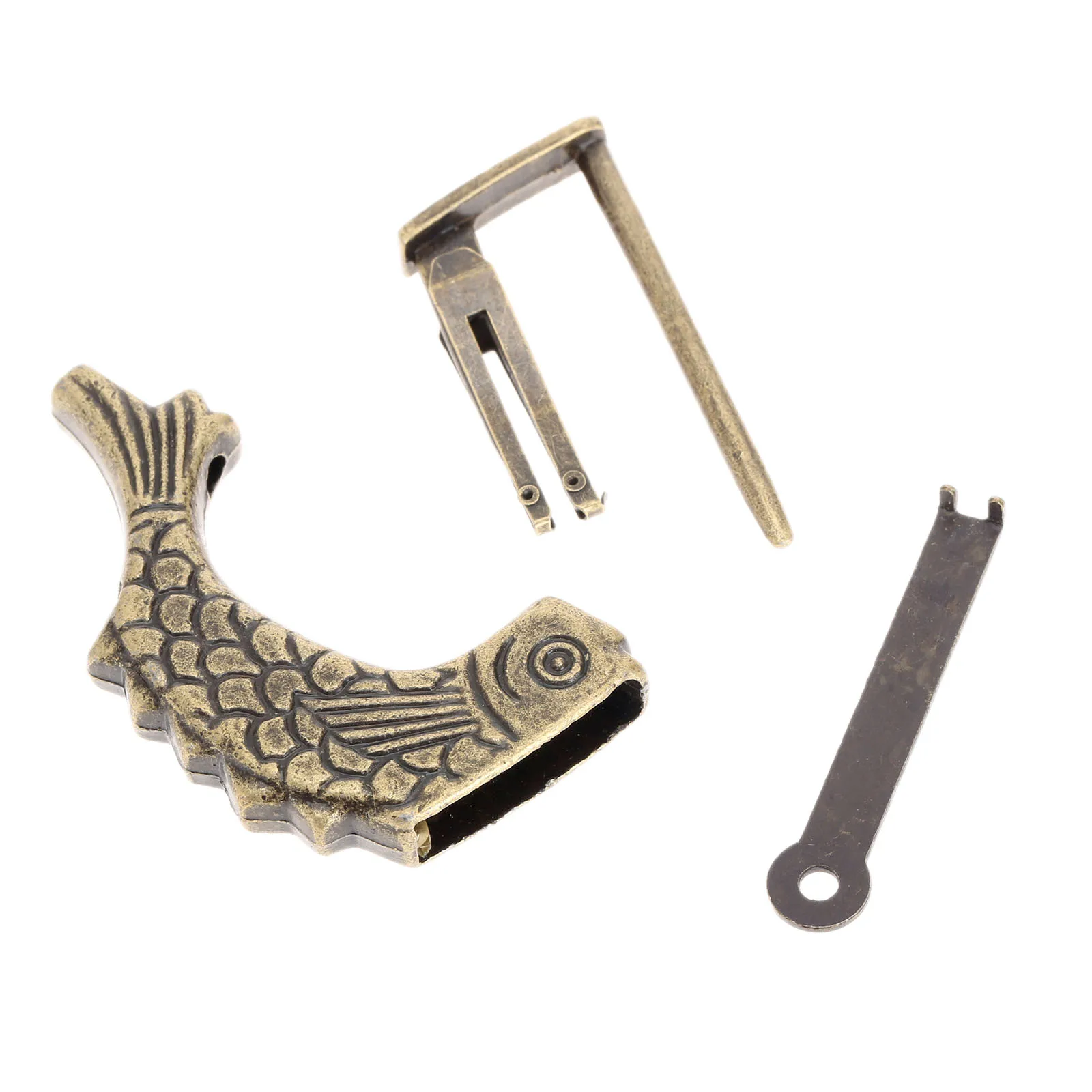 アンティーク 螺鈿 書類入れ N1060RDN Antique Bronze Chinese old Fish shape Lock Alloy Wooden Box