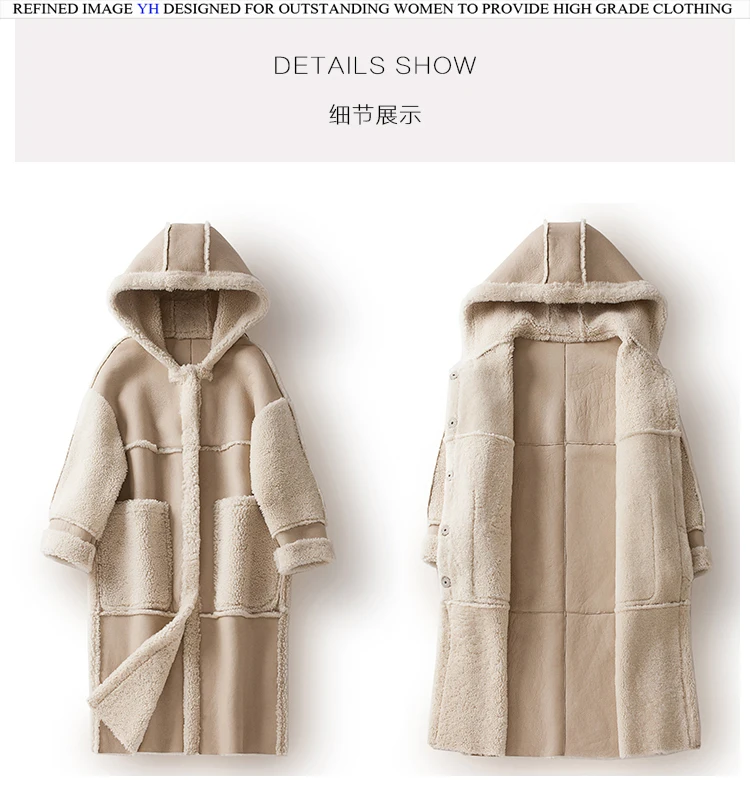 New arrive lady luxury Merino sheep fur jacket winter fashion real sheep fur coat double faced pocket long style elegant