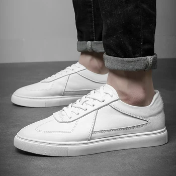 

genuine Leather Male Sneakers Fashion black White Mens Shoes lace up Stitches oxforfds Male Sneakers Breathable Men Shoes