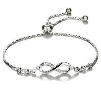 

New Fashion Infinite Loop Number 8 Word Crystal Pull Bracelets Charm Micro-zircon Adjustable Bracelet For Women Jewelry Gift