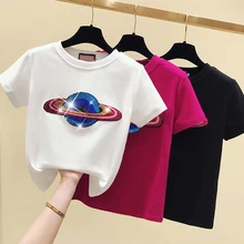 

shintimes White T shirt Women Summer 2020 New Fashion Sequins Tshirts Tops Short Sleeve Casual Black Tshirt Women Vetement Femme