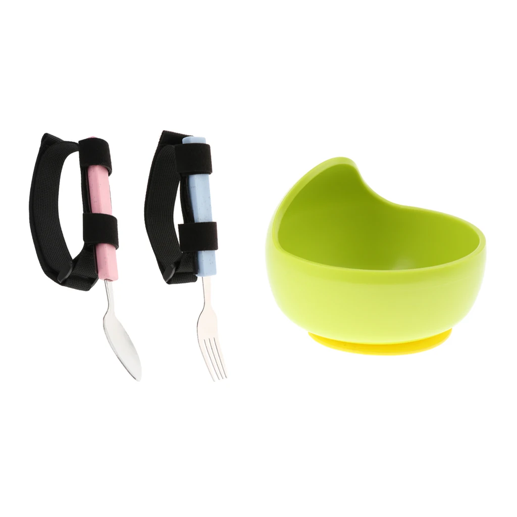 3pcs Hand Tremors Arthritis Elderly Utensil Eating Aid Spoon Fork Bowl Set, Dining Aids for Disabled