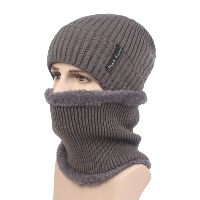 Мужская и Женская Зимняя Шапка-бини, комплект из 2 предметов, теплый шарф, Теплая эластичная вязаная шапка, зимняя шапка с подкладкой из плотного флиса и шарф