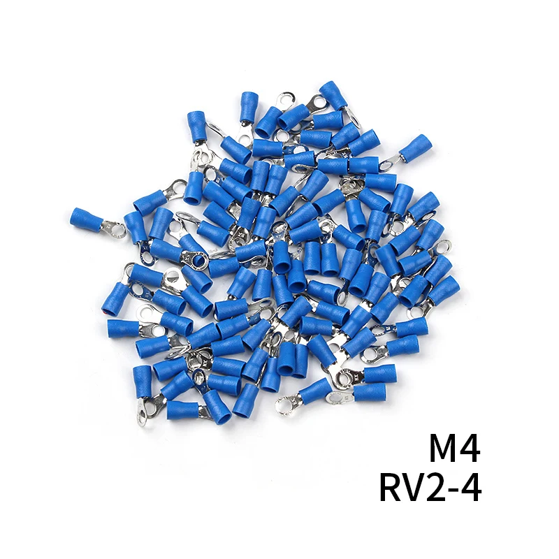 RV2-4 100 шт./компл. RV2 утепленная синяя кольцу клемы провод кабель электрические соединители 16-14 AWG комплект M3/M4/M5/M6/M8 - Цвет: RV2-4