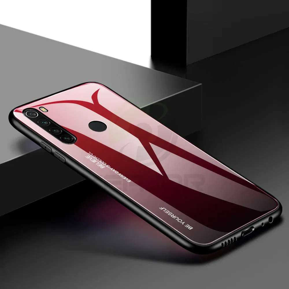 Чехол из закаленного стекла для Xiaomi Redmi Note 8 Pro, чехол, роскошный градиентный Твердый Чехол, мягкая силиконовая рамка, бампер для Redmi Note 8, чехол