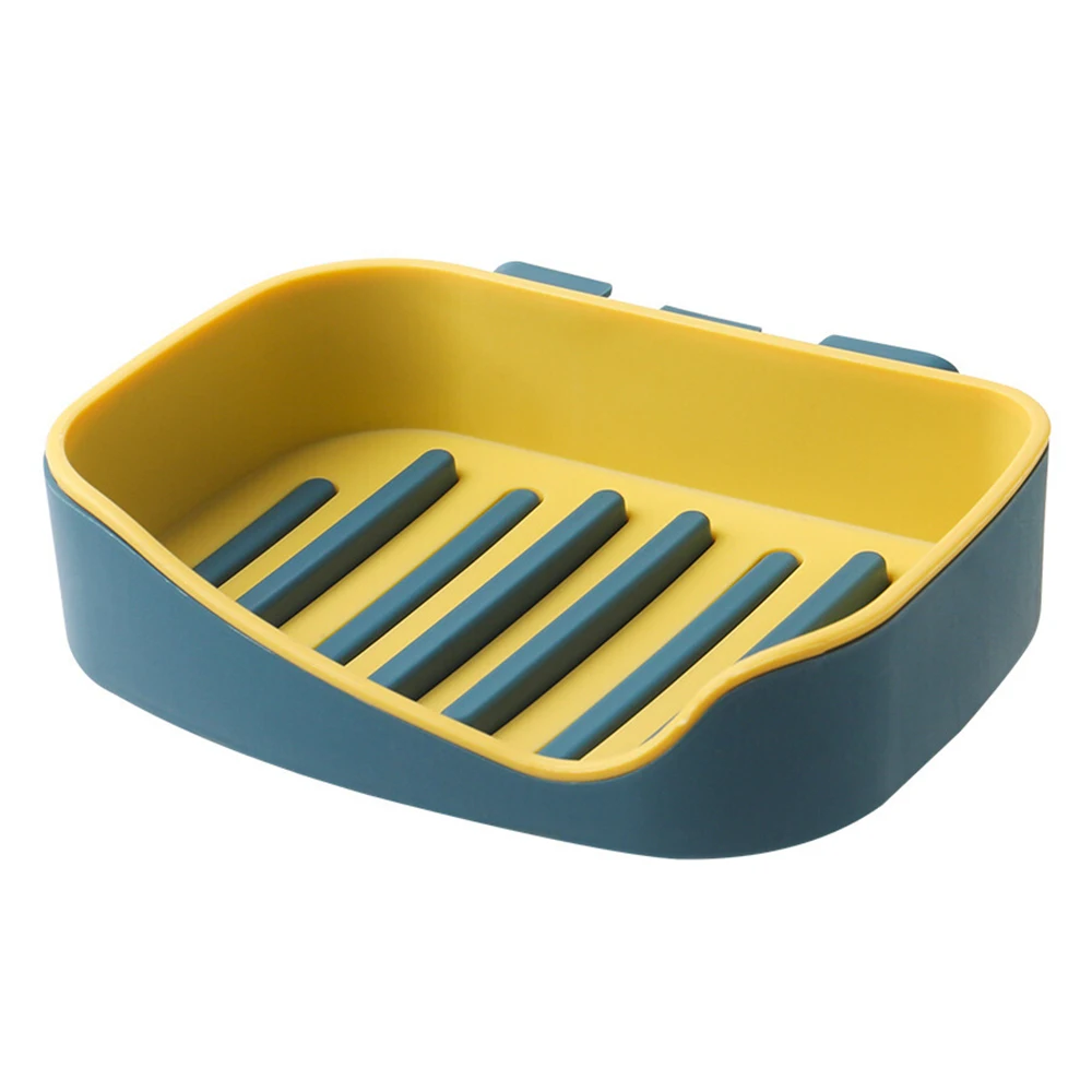 Soap Dish Wall Mounted Double Layer Soap Holder Draining Water Soap Box Case Dish Self Adhesive Kitchen Bathroom Accessories - Цвет: Синий