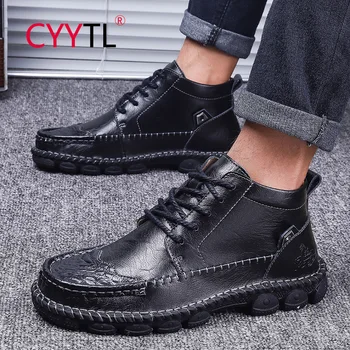 

CYYTL 2020 New Mens Casual Shoes Genuine Leather Oxford Shoes for Men Hand Stitching Ankle Chukka Boots Brown Work botas Hombre