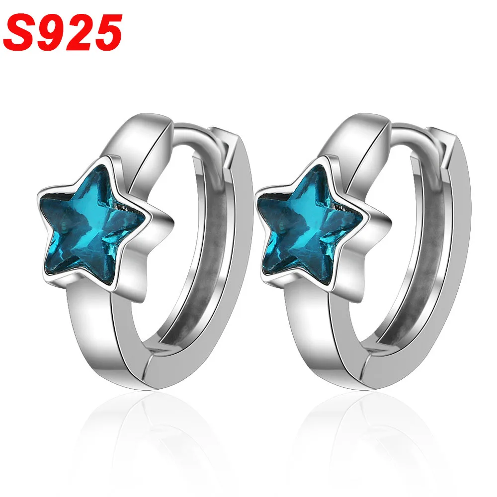 

Dainty 925 Sterling Silver Small Hoop Earrings Circle Loop Mini Creole Blue CZ Star Ear Huggies Womens Jewellery SE028