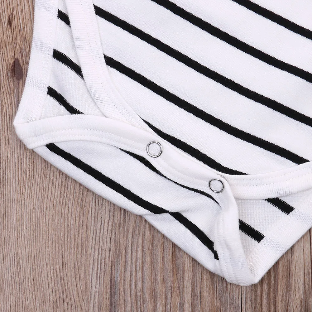 Fashion& Cute Casual Baby Boy Girls Sleeveless O Neck With Letter Cotton Striped Bodysuit 0-24m