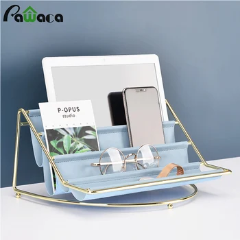 

Multi-layer Iron Leather Key Storage Tray Desktop Storage Rack Remote Control Holder Cosmetic Organizer Home Office Storage