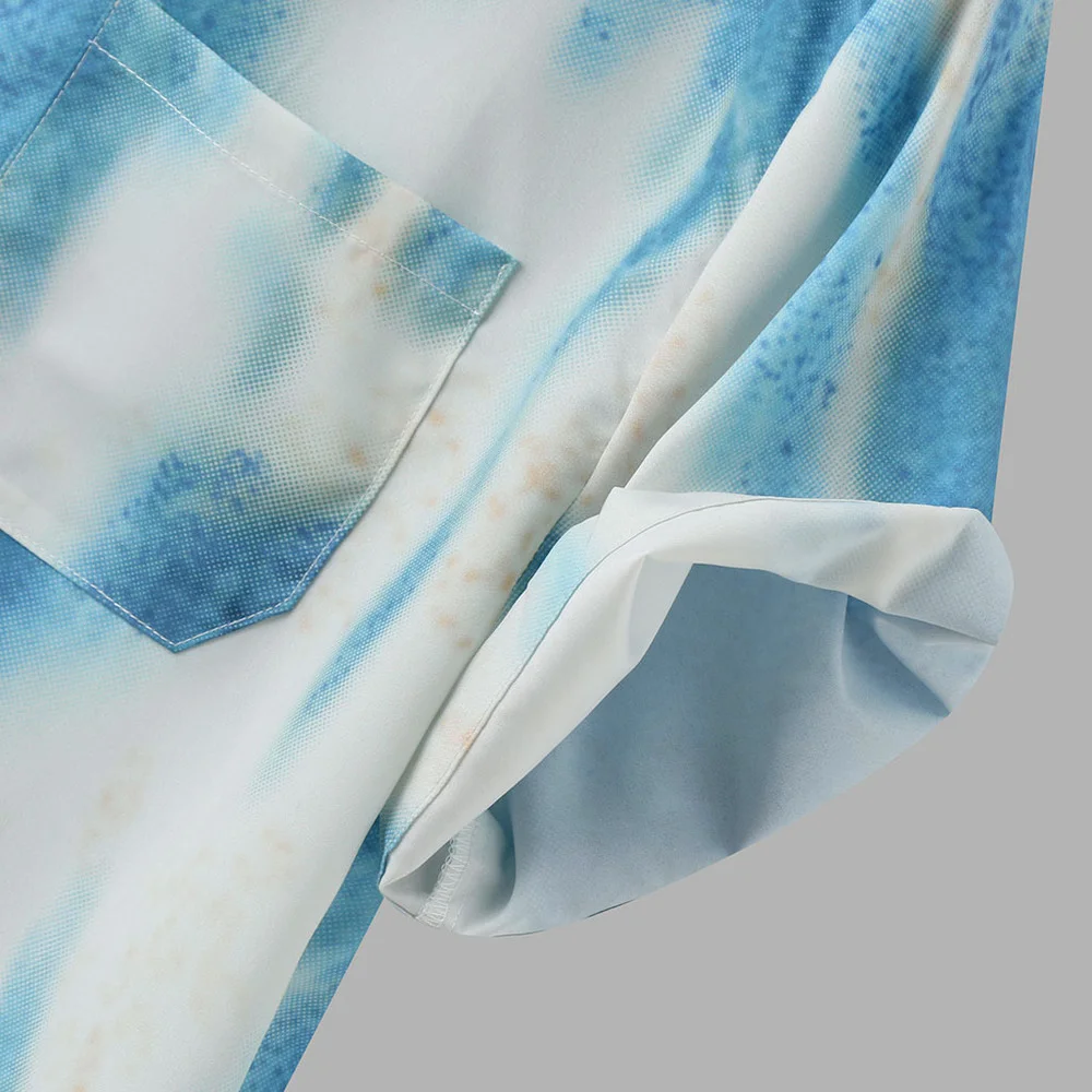 Covrlge Summer British Shirt Men's Tie-dye Printed Sky Short-sleeved Loose Lapel Casual Men's Shirt Lapel Clothes MCS147 - Image 4