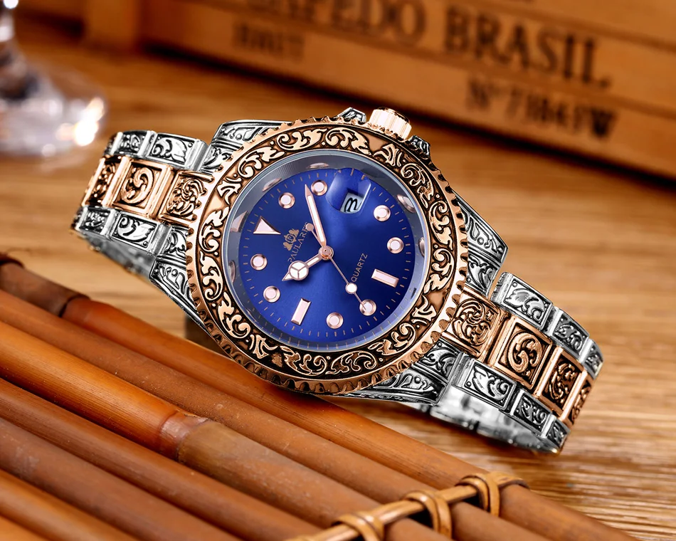 Quarzo classico da uomo, antico, vintage, luminoso, in oro rosa, oro giallo, argento, 2 toni, rosso verde, blu sfumato_voghion.com