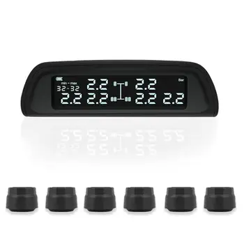 

Auto Truck TPMS Car Wireless Tire Pressure Monitoring System With 6 External Sensors Replaceable Battery LCD Display